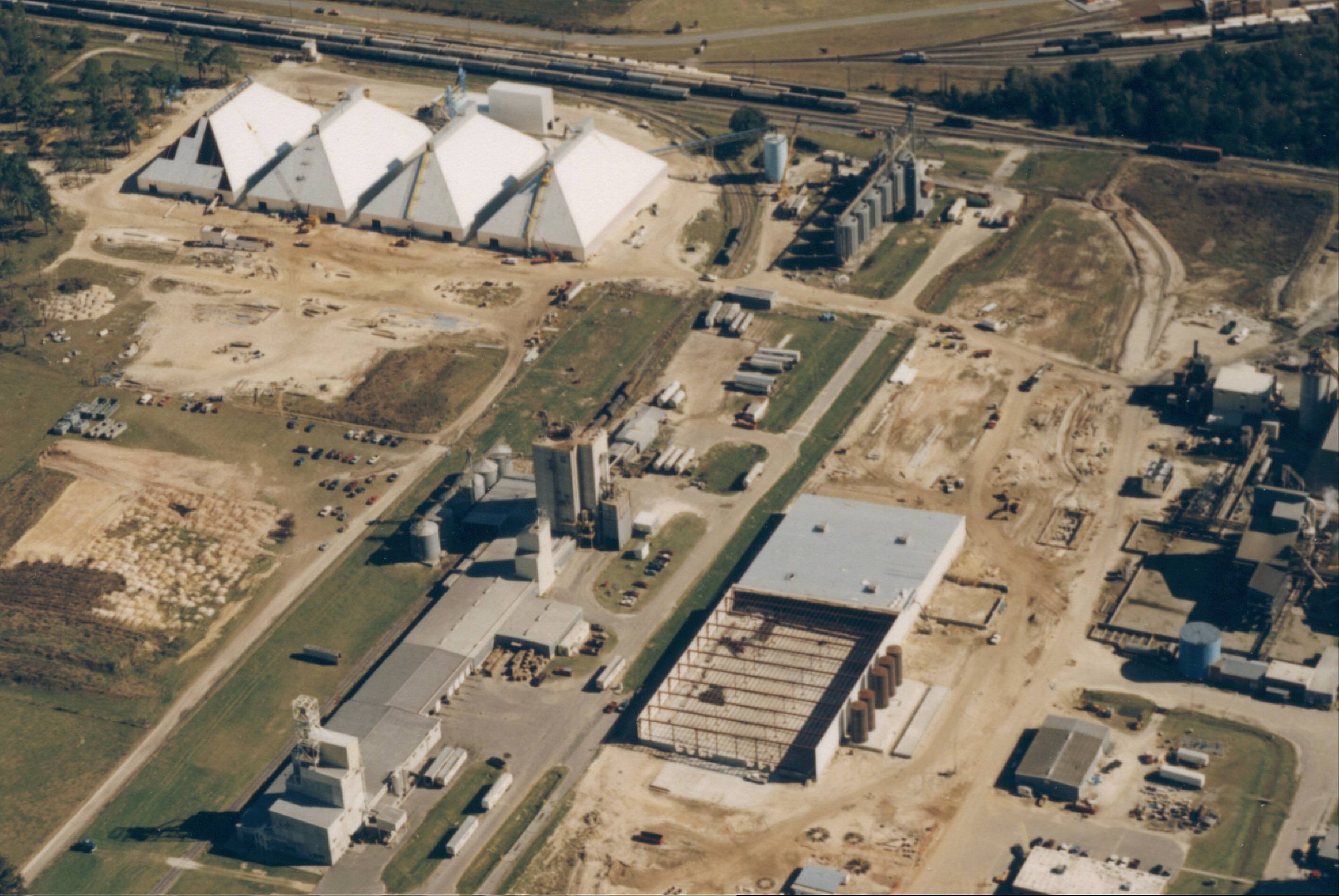 Construction work of extensive metal building work. Arial view